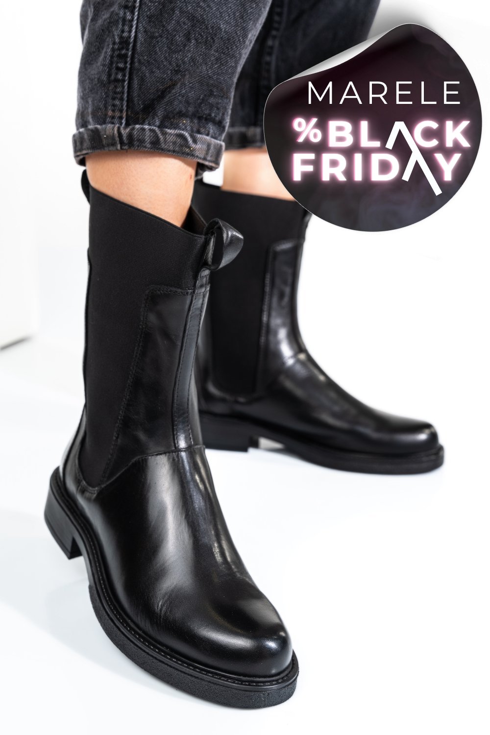 GHETE NEGRE PIELE NATURALA 7S77628