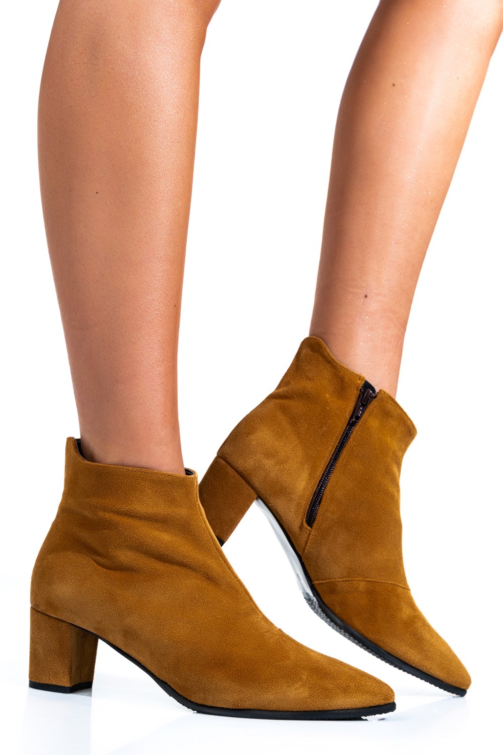 BOTINE DAMA PIELE NATURALA INTOARSA CAMEL 7S7723