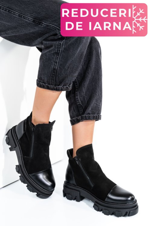 Ghete all black piele naturala intoarsa 0pc4b