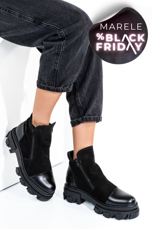 Ghete all black piele naturala intoarsa 0pc4b