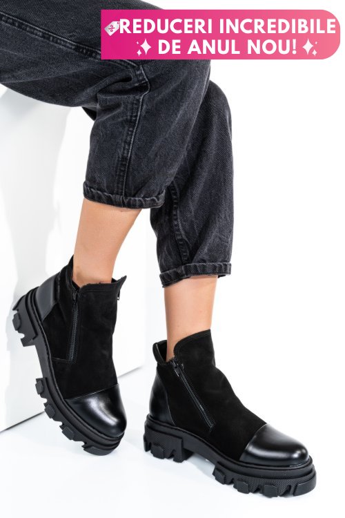 Ghete all black piele naturala intoarsa 0pc4b