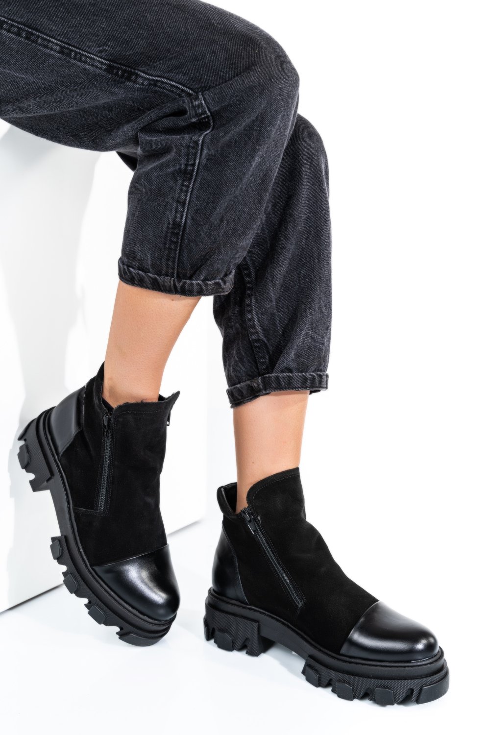 GHETE ALL BLACK PIELE NATURALA INTOARSA 0PC4B