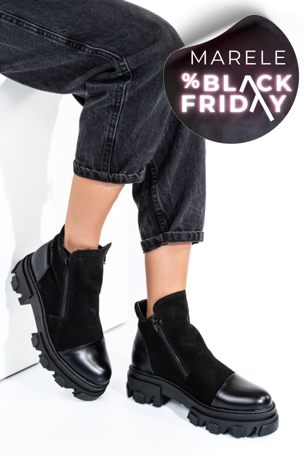 GHETE ALL BLACK PIELE NATURALA INTOARSA 0PC4B