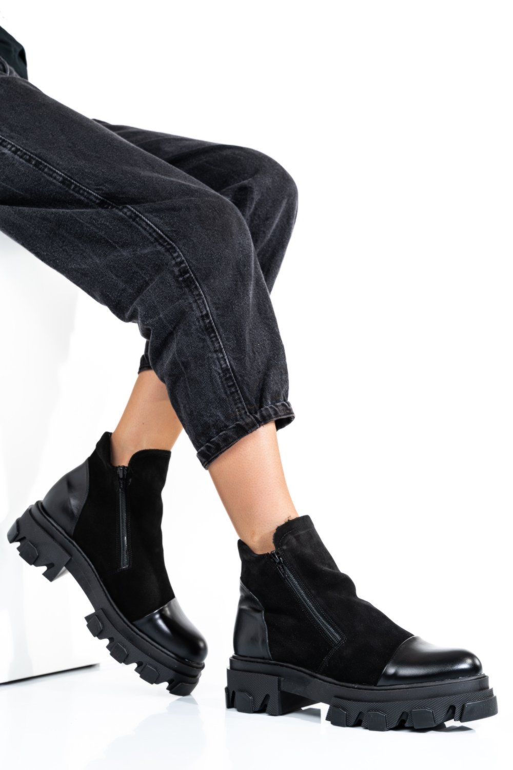 GHETE ALL BLACK PIELE NATURALA INTOARSA 0PC4B