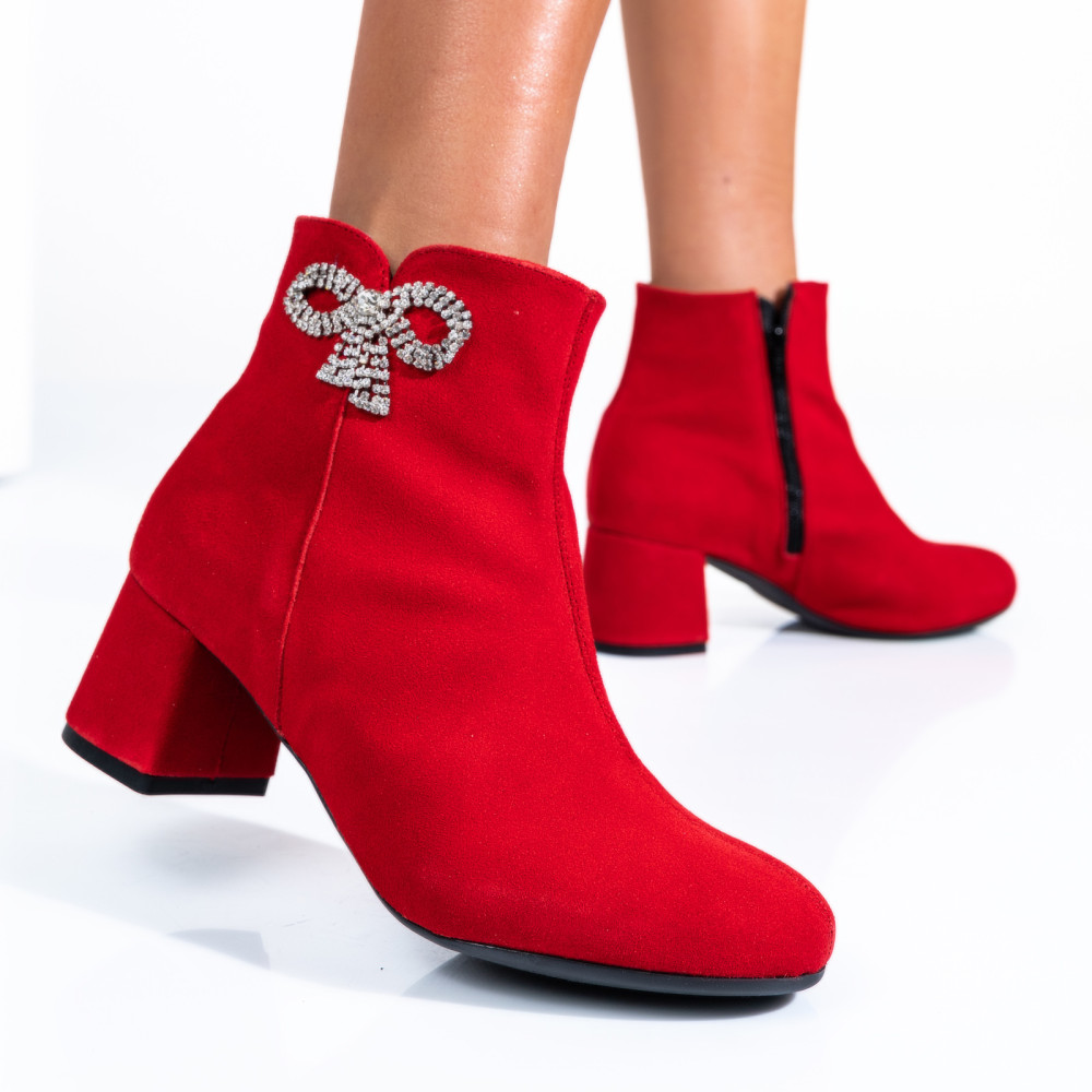BOTINE ROSII PIELE NATURALA INTOARSA 7S7733