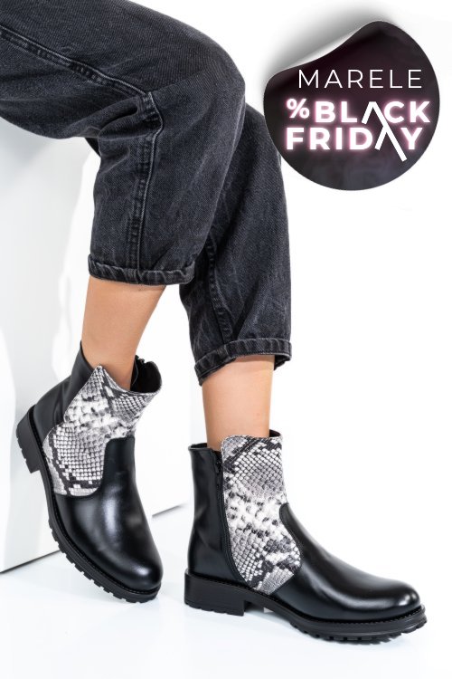 Ghete dama imblanite piele naturala negru alb snk 0s772lib