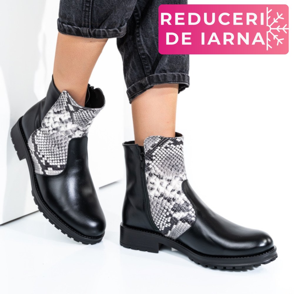 GHETE DAMA IMBLANITE PIELE NATURALA NEGRU ALB SNK 0S772LIB