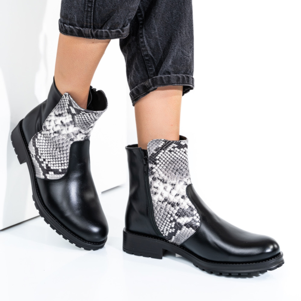 GHETE DAMA IMBLANITE PIELE NATURALA NEGRU ALB SNK 0S772LIB