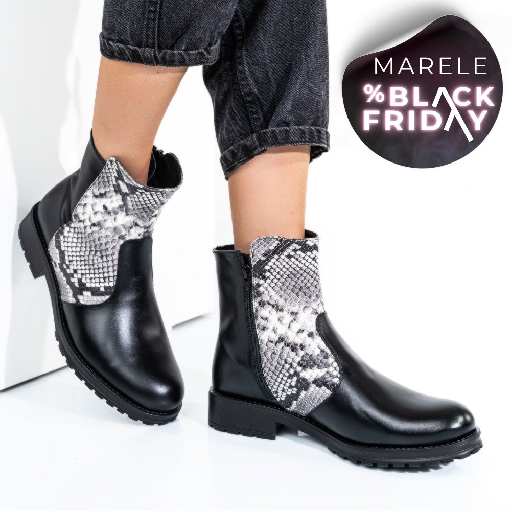 GHETE DAMA IMBLANITE PIELE NATURALA NEGRU ALB SNK 0S772LIB