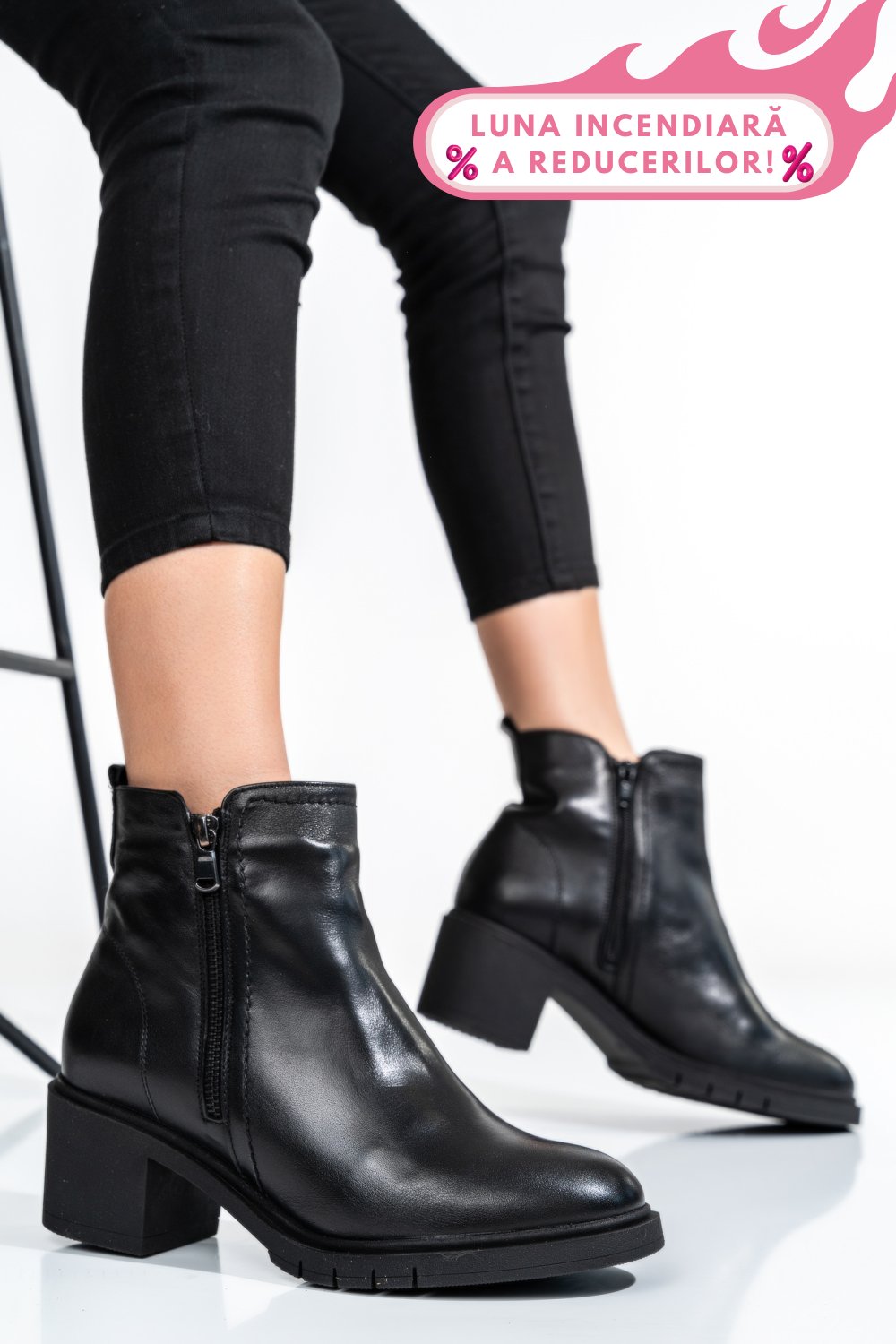 BOTINE FEMEI PIELE NATURALA NEGRE 2S7732-026NP