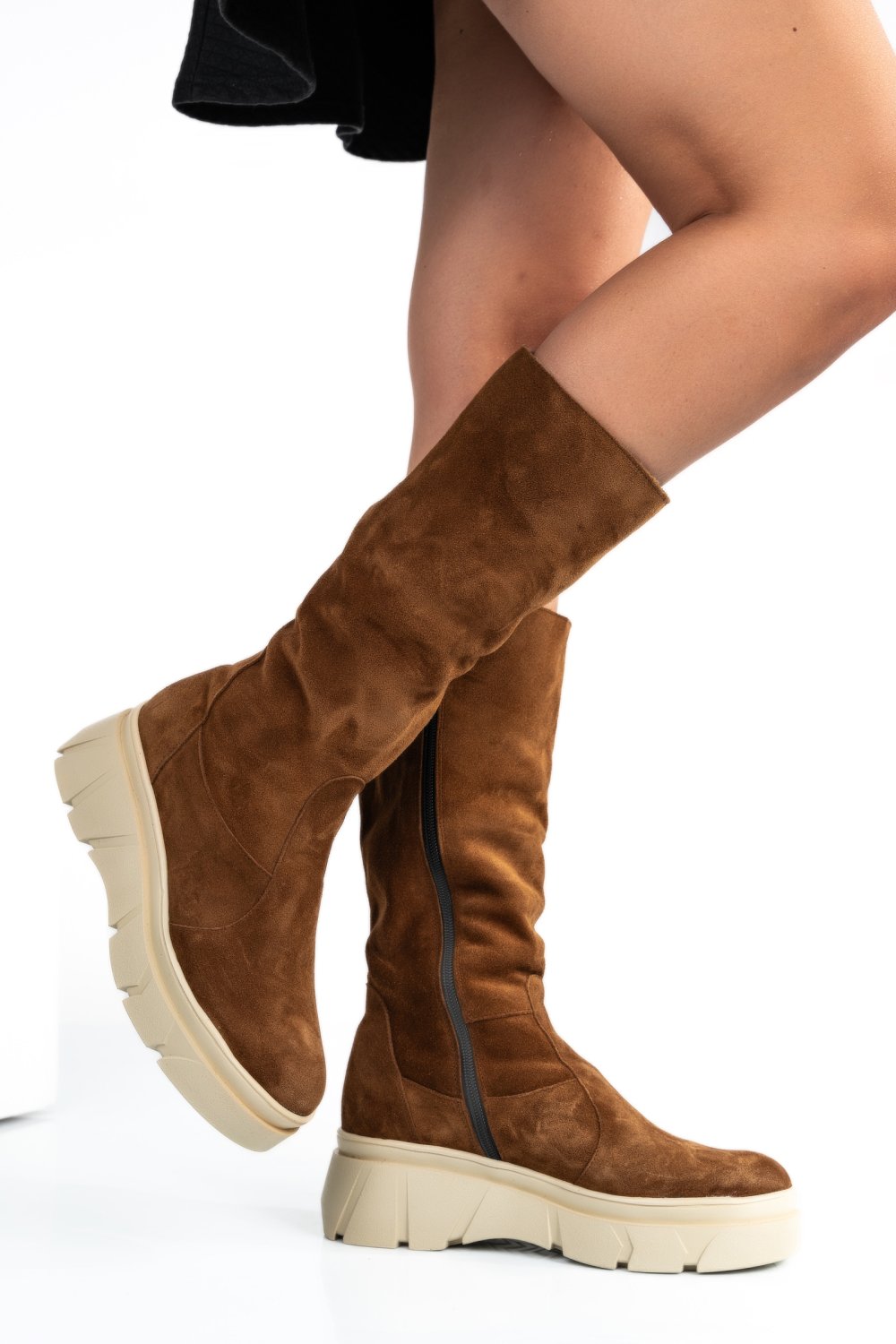 CIZME MARO INCHIS PIELE NATURALA INTOARSA 7PC05