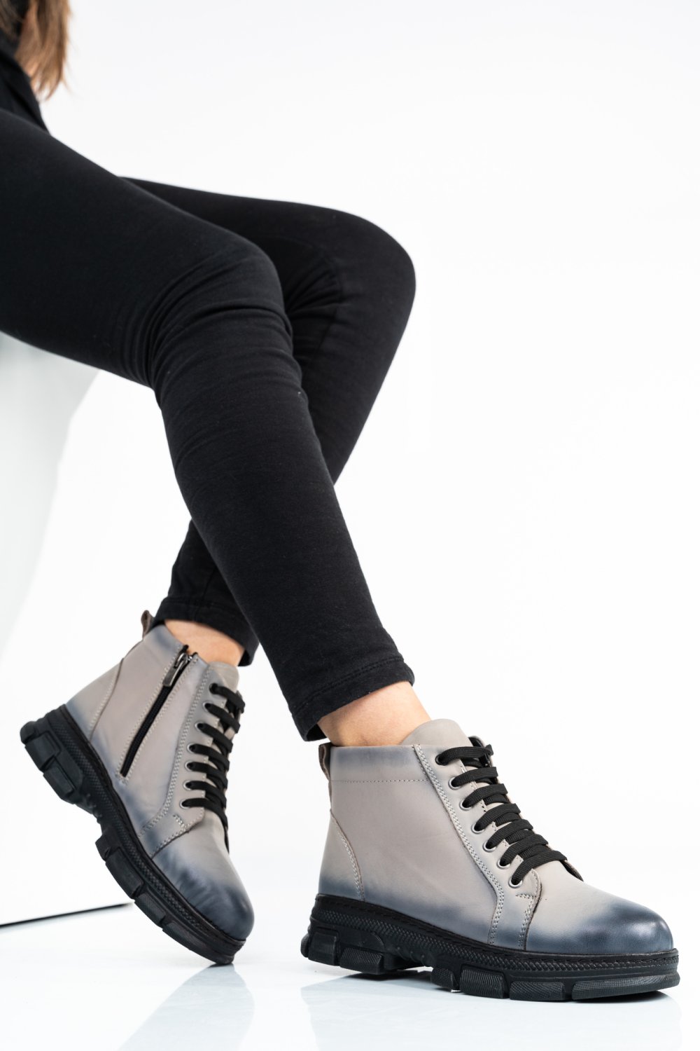 GHETE DAMA PIELE NATURALA GRI KS77DB003