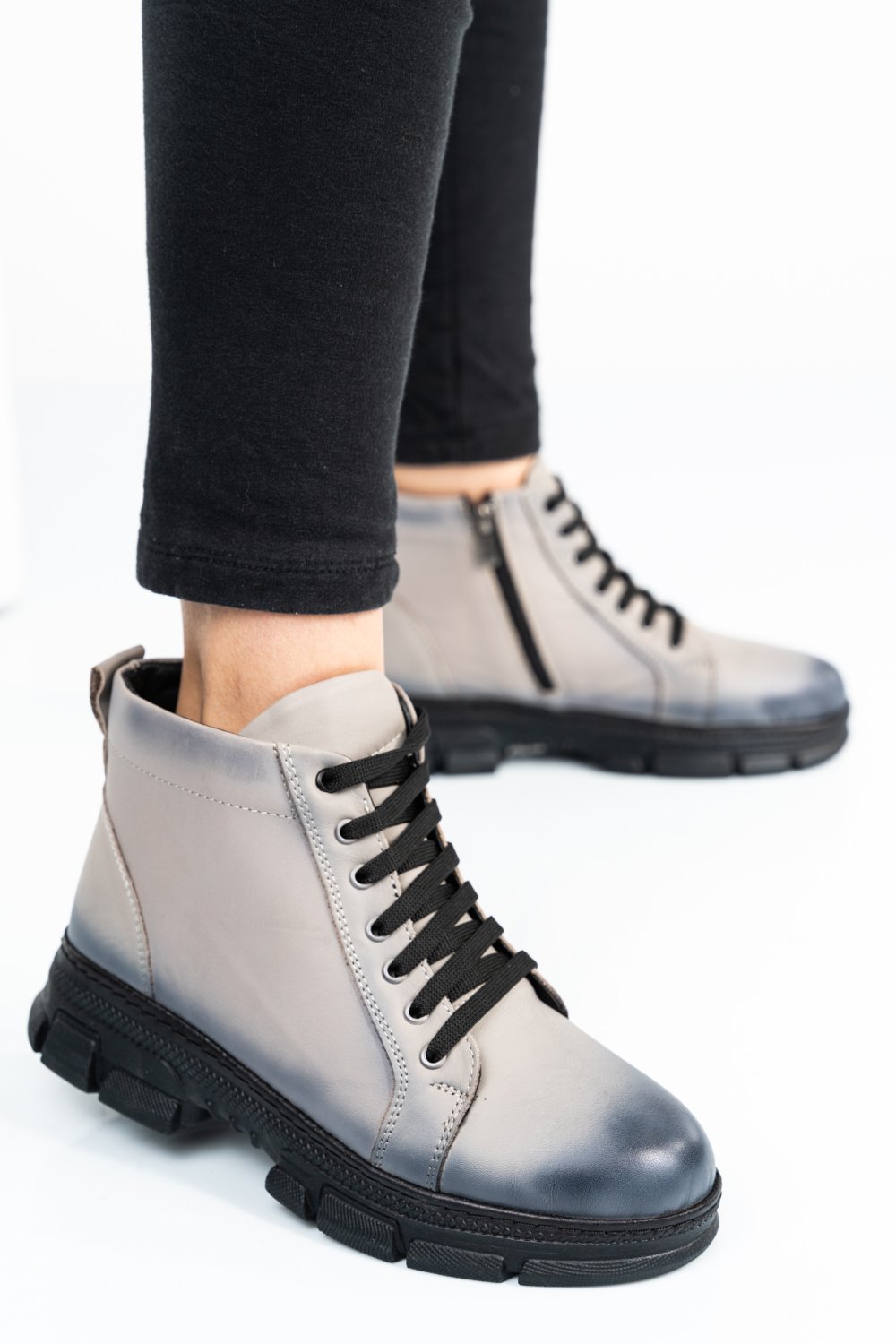 GHETE DAMA PIELE NATURALA GRI KS77DB003