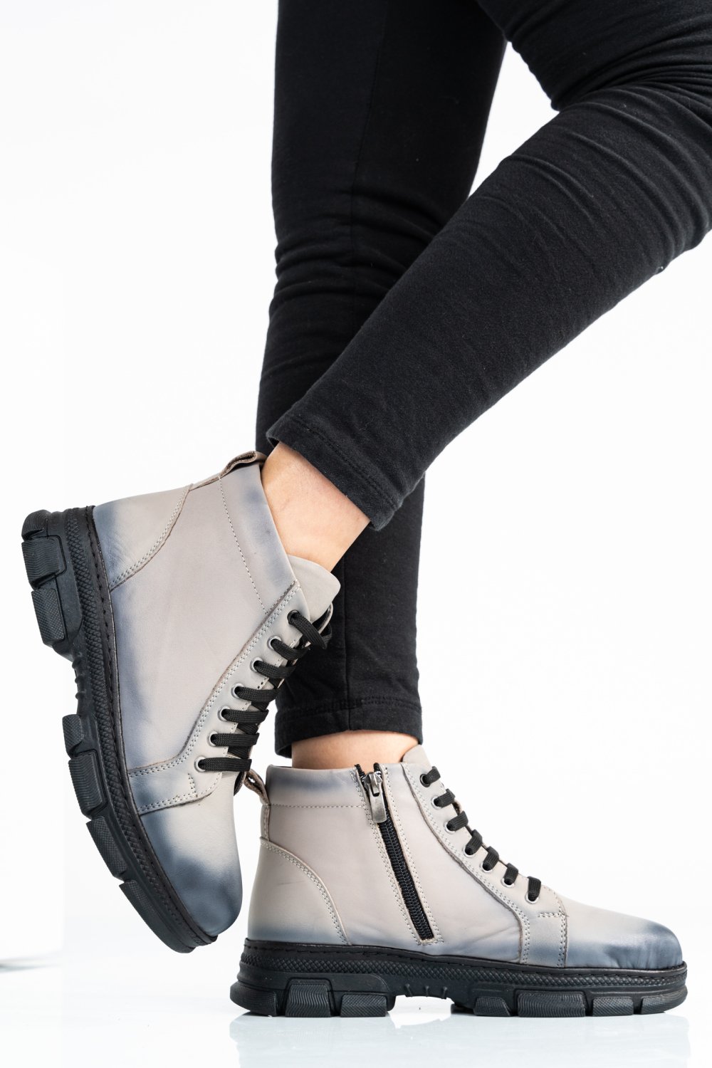 GHETE DAMA PIELE NATURALA GRI KS77DB003