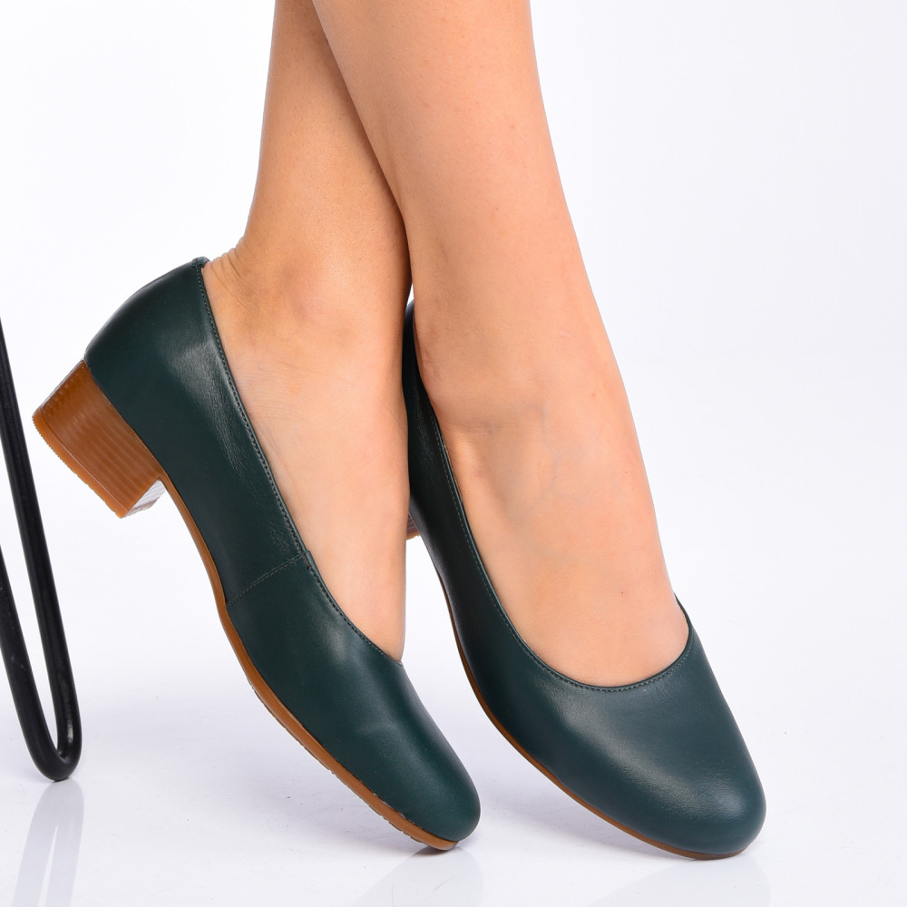 PANTOFI DAMA PIELE NATURALA VERZI CU TOC MARO 2S77040