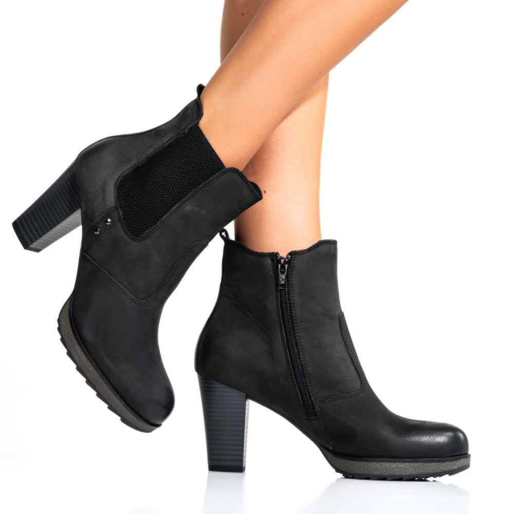 BOTINE DAMA PIELE NATURALA NEGRE CU TOC 2S77854