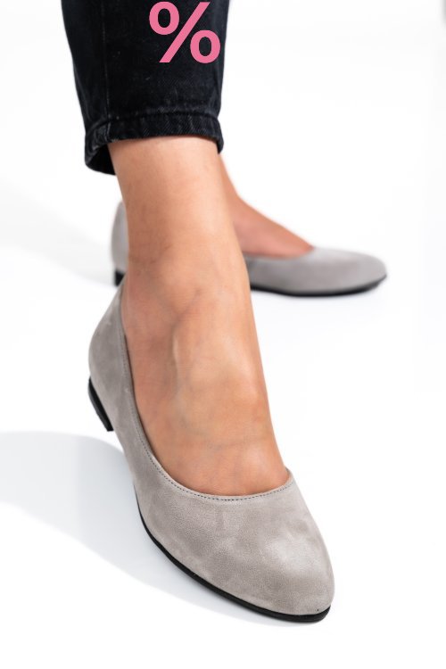 Balerini gri piele naturala intoarsa 4s7750b
