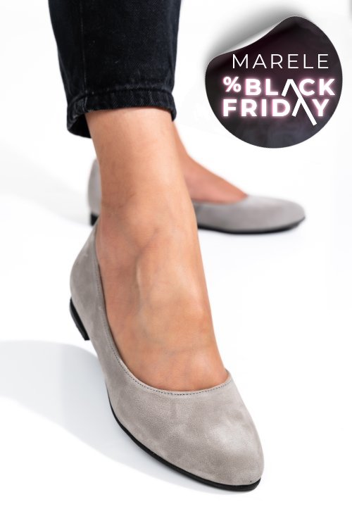 Balerini gri piele naturala intoarsa 4s7750b