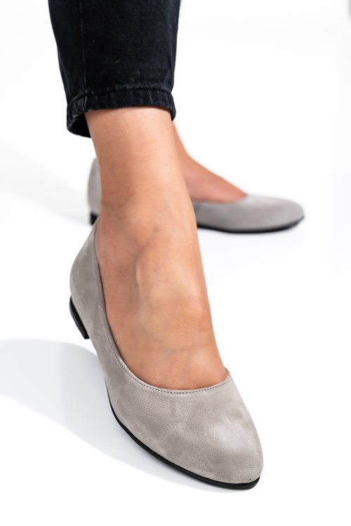 Balerini gri piele naturala intoarsa 4s7750b
