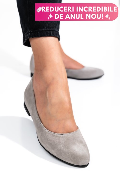 Balerini gri piele naturala intoarsa 4s7750b