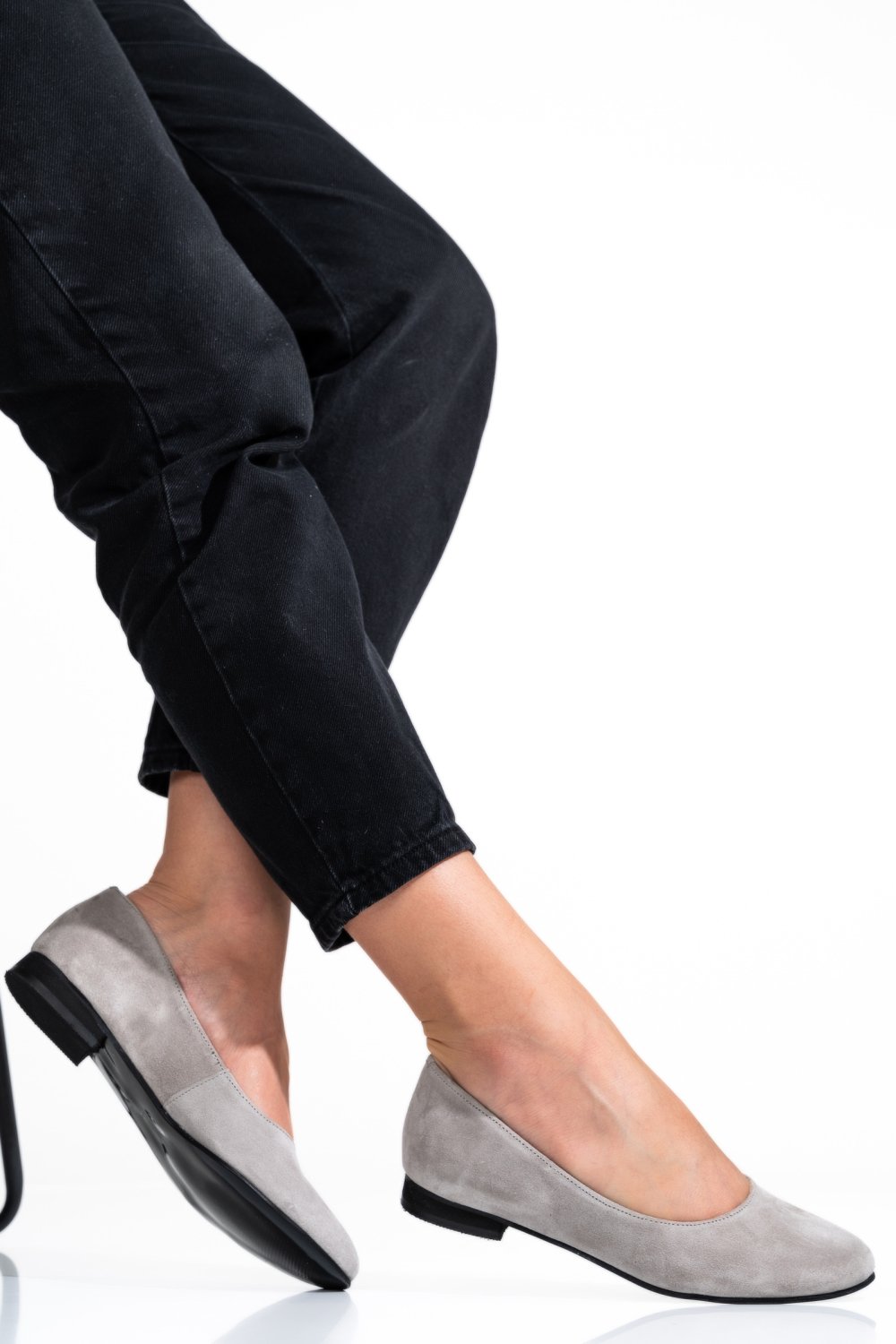 BALERINI GRI PIELE NATURALA INTOARSA 4S7750B