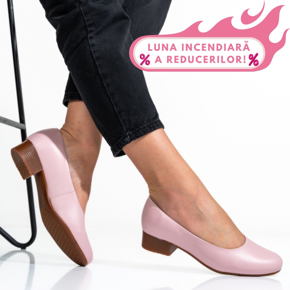 PANTOFI DAMA PIELE NATURALA ROZ TOC MIC 2S77040