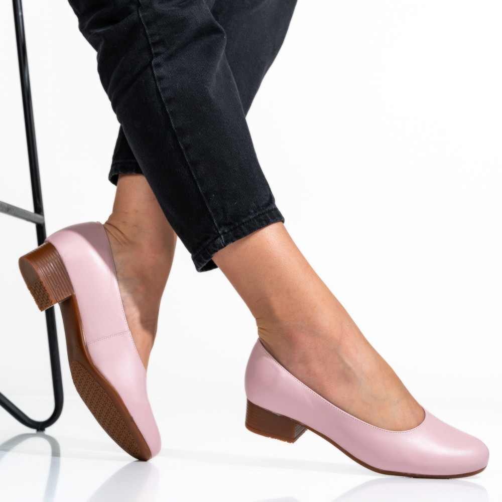 PANTOFI DAMA PIELE NATURALA ROZ TOC MIC 2S77040