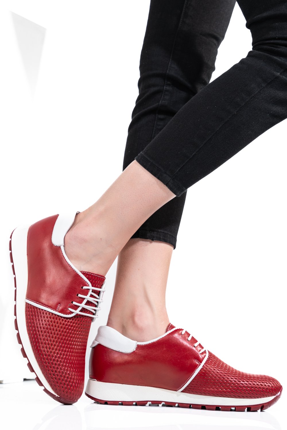 PANTOFI SPORT RED WHITE PIELE NATURALA 1PC12741