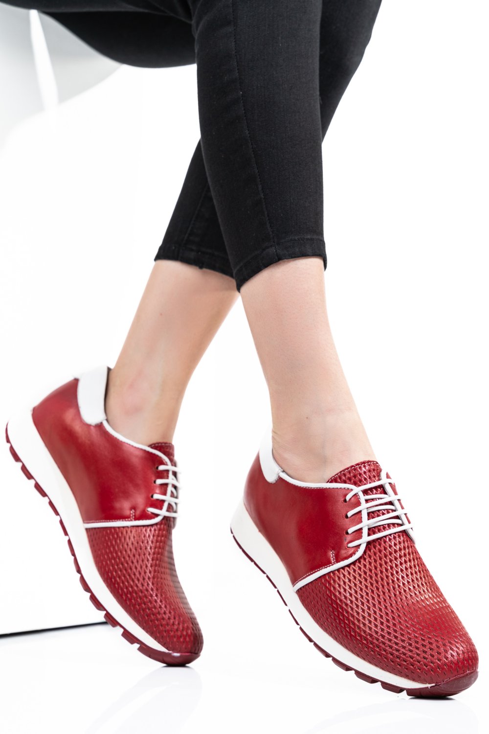 PANTOFI SPORT RED WHITE PIELE NATURALA 1PC12741