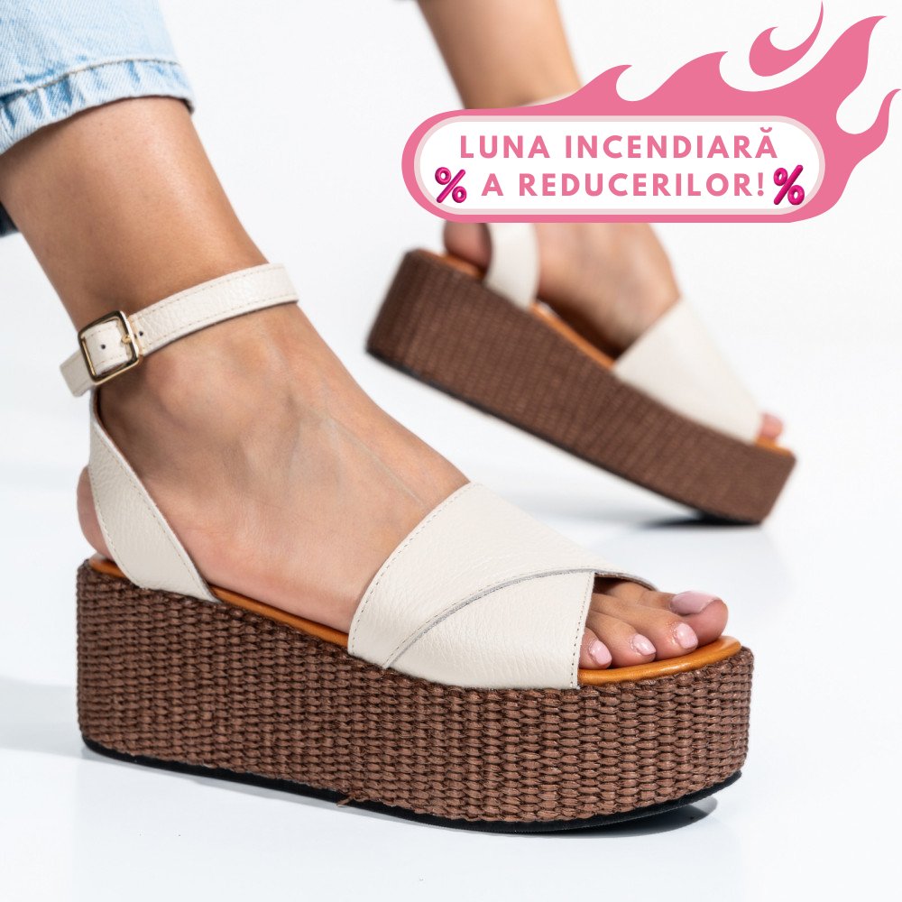 SANDALE BEJ PIELE NATURALA NS77R1PAT