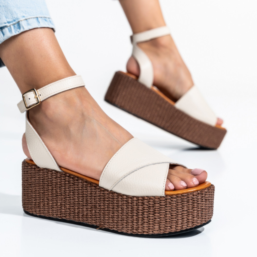SANDALE BEJ PIELE NATURALA NS77R1PAT