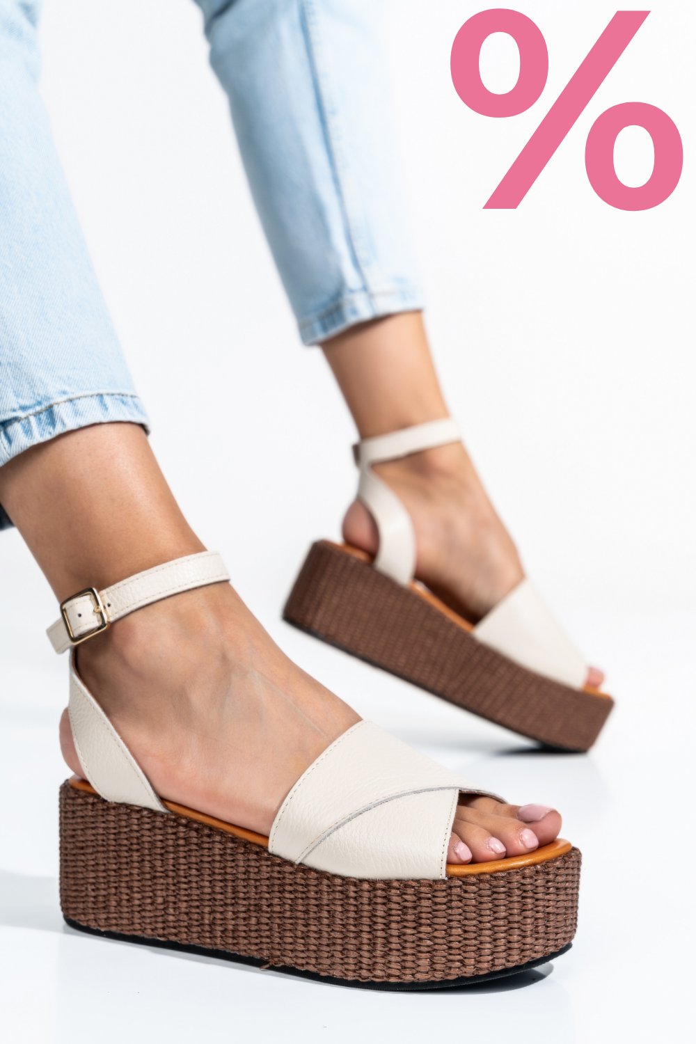 SANDALE BEJ PIELE NATURALA NS77R1PAT