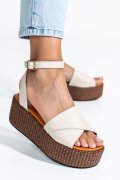 SANDALE BEJ PIELE NATURALA NS77R1PAT