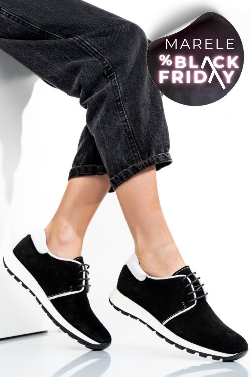 Pantofi sport negri piele naturala intoarsa 1pc12741