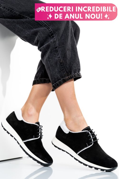 Pantofi sport negri piele naturala intoarsa 1pc12741