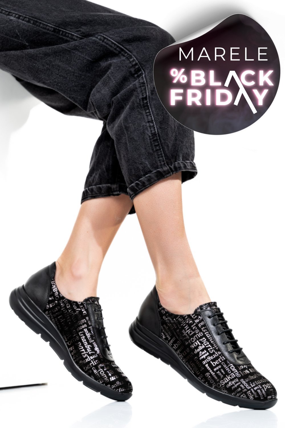 PANTOFI SPORT NEGRI PIELE NATURALA 1PC7555