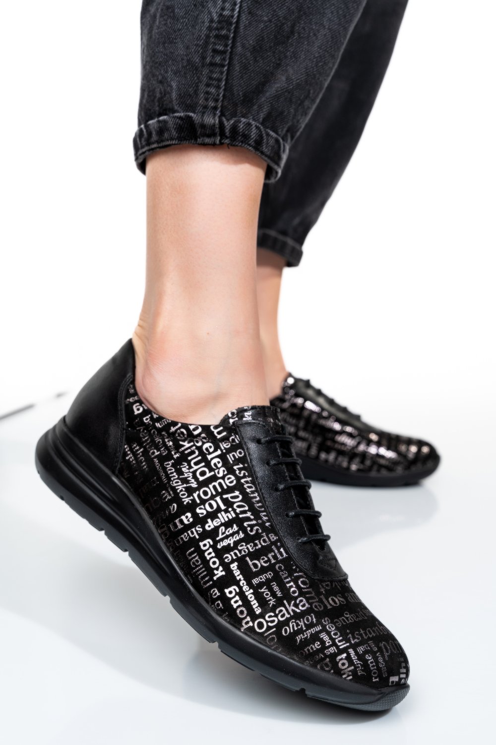 PANTOFI SPORT NEGRI PIELE NATURALA 1PC7555