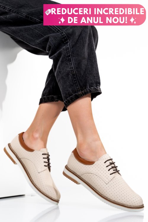 Pantofi bej piele naturala 1pc12009