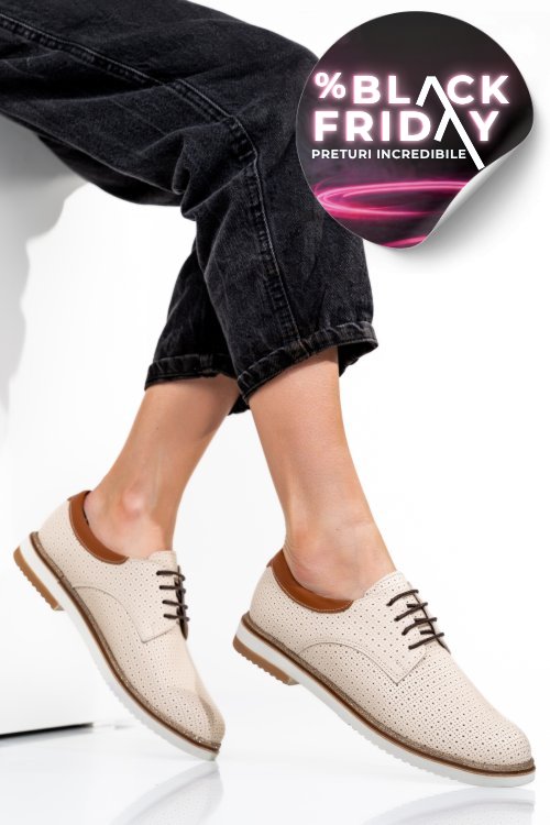 Pantofi bej piele naturala 1pc12009