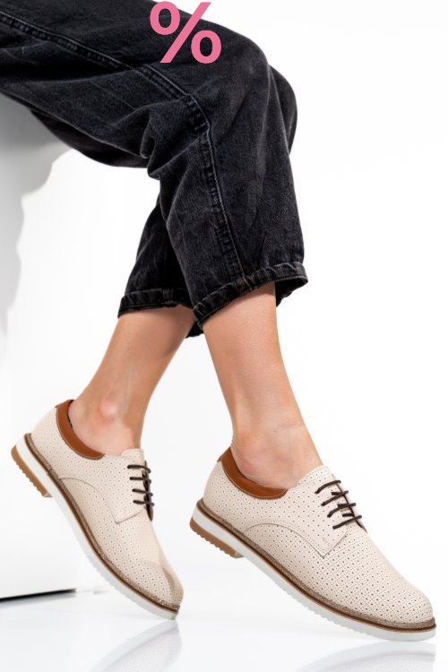 Pantofi bej piele naturala 1pc12009