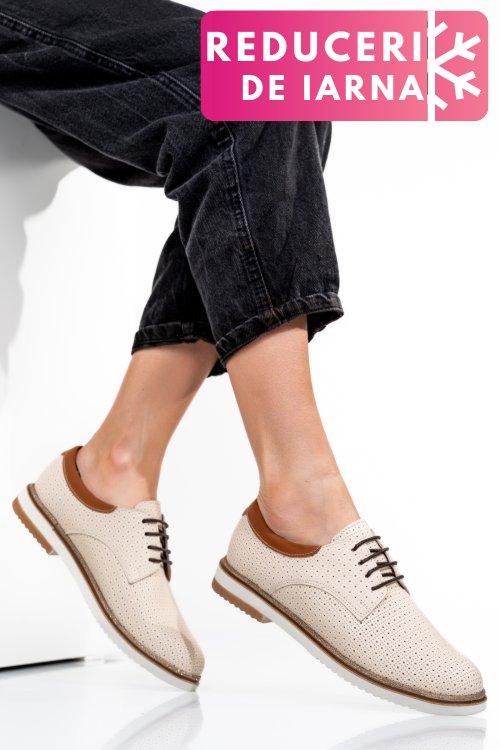 Pantofi bej piele naturala 1pc12009
