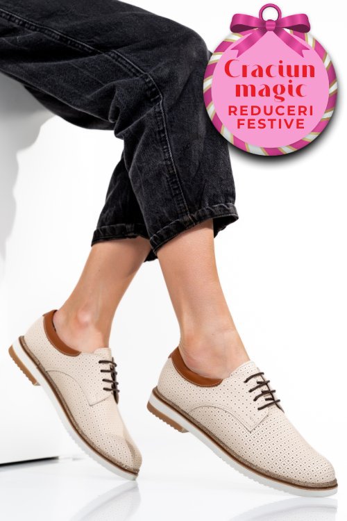 Pantofi bej piele naturala 1pc12009