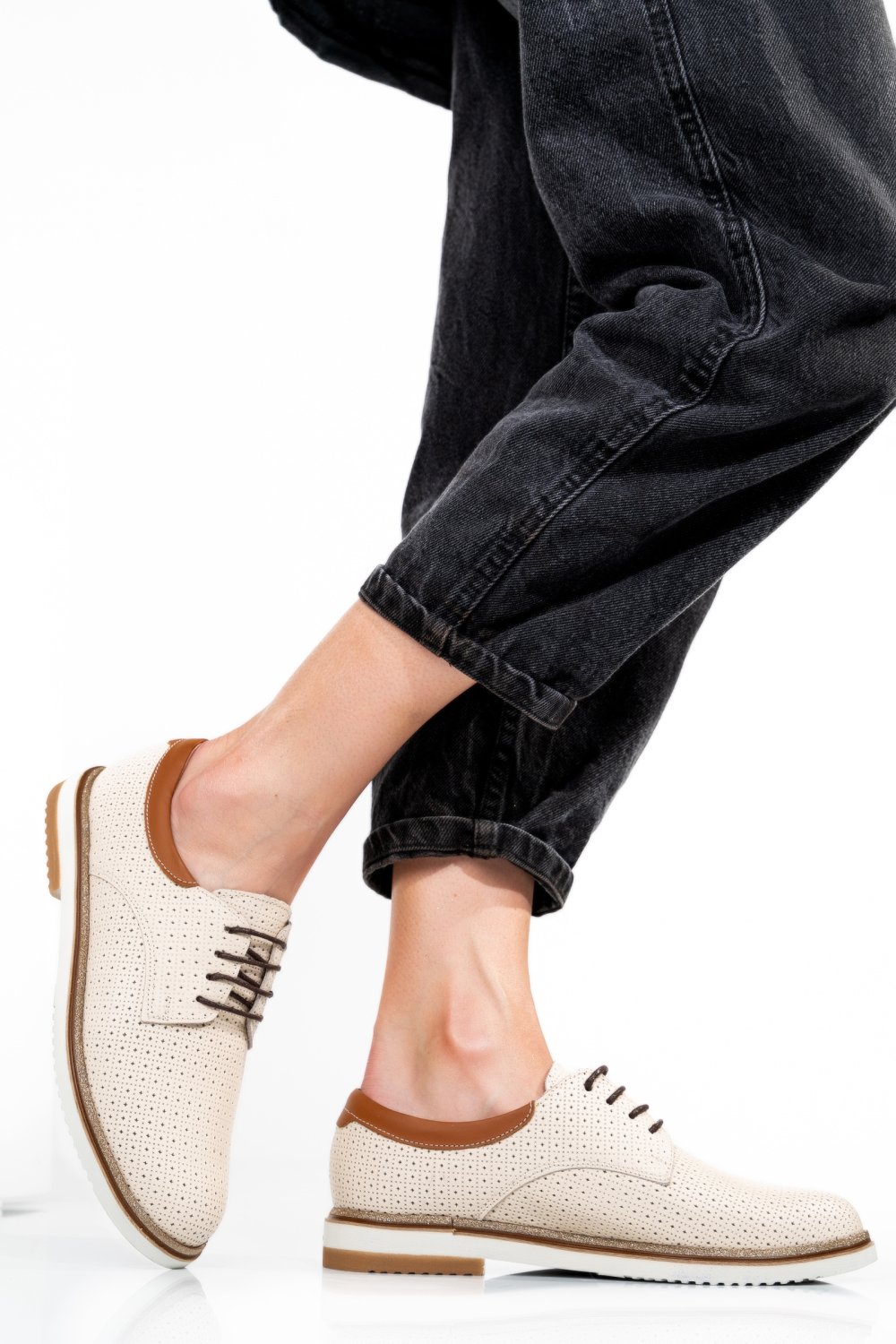 PANTOFI BEJ PIELE NATURALA 1PC12009