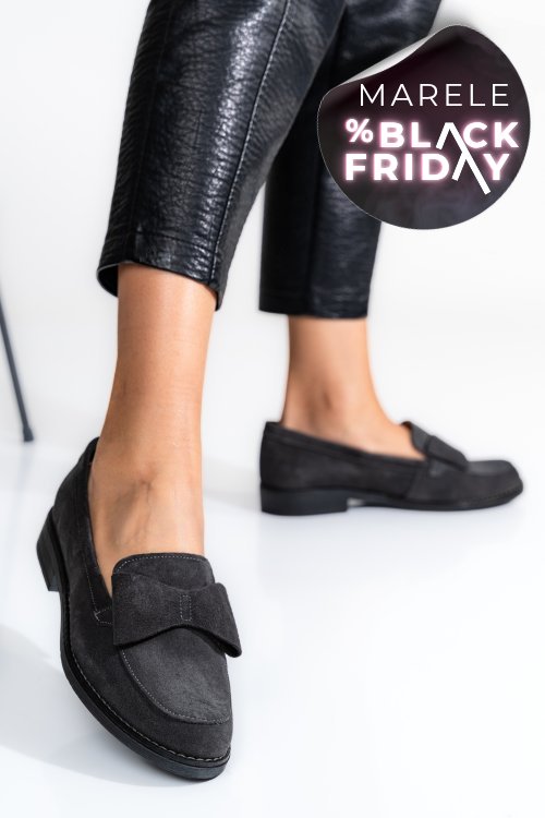 Mocasini gri inchis piele naturala intoarsa 2s77110