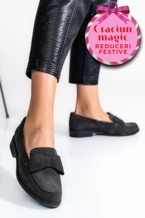 Mocasini gri inchis piele naturala intoarsa 2s77110