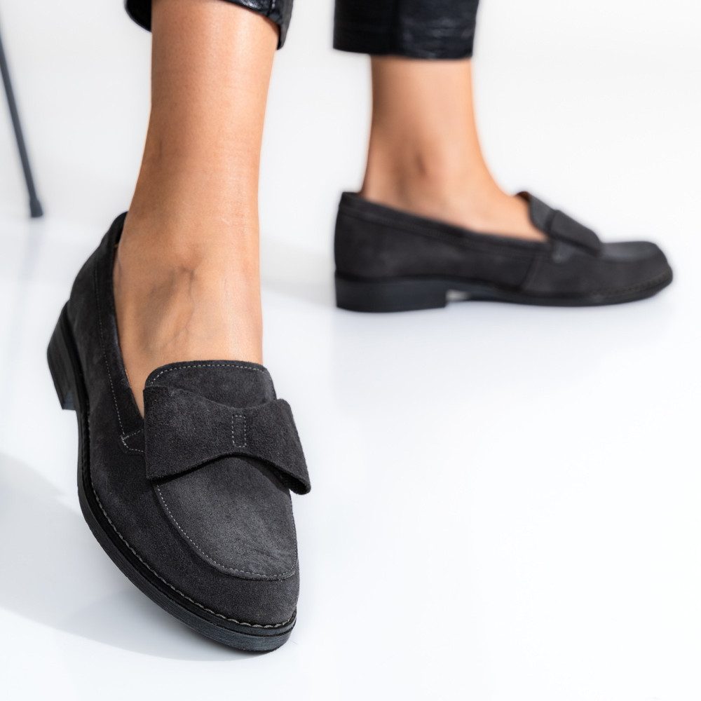 MOCASINI GRI INCHIS PIELE NATURALA INTOARSA 2S77110
