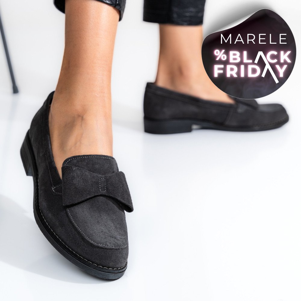 MOCASINI GRI INCHIS PIELE NATURALA INTOARSA 2S77110