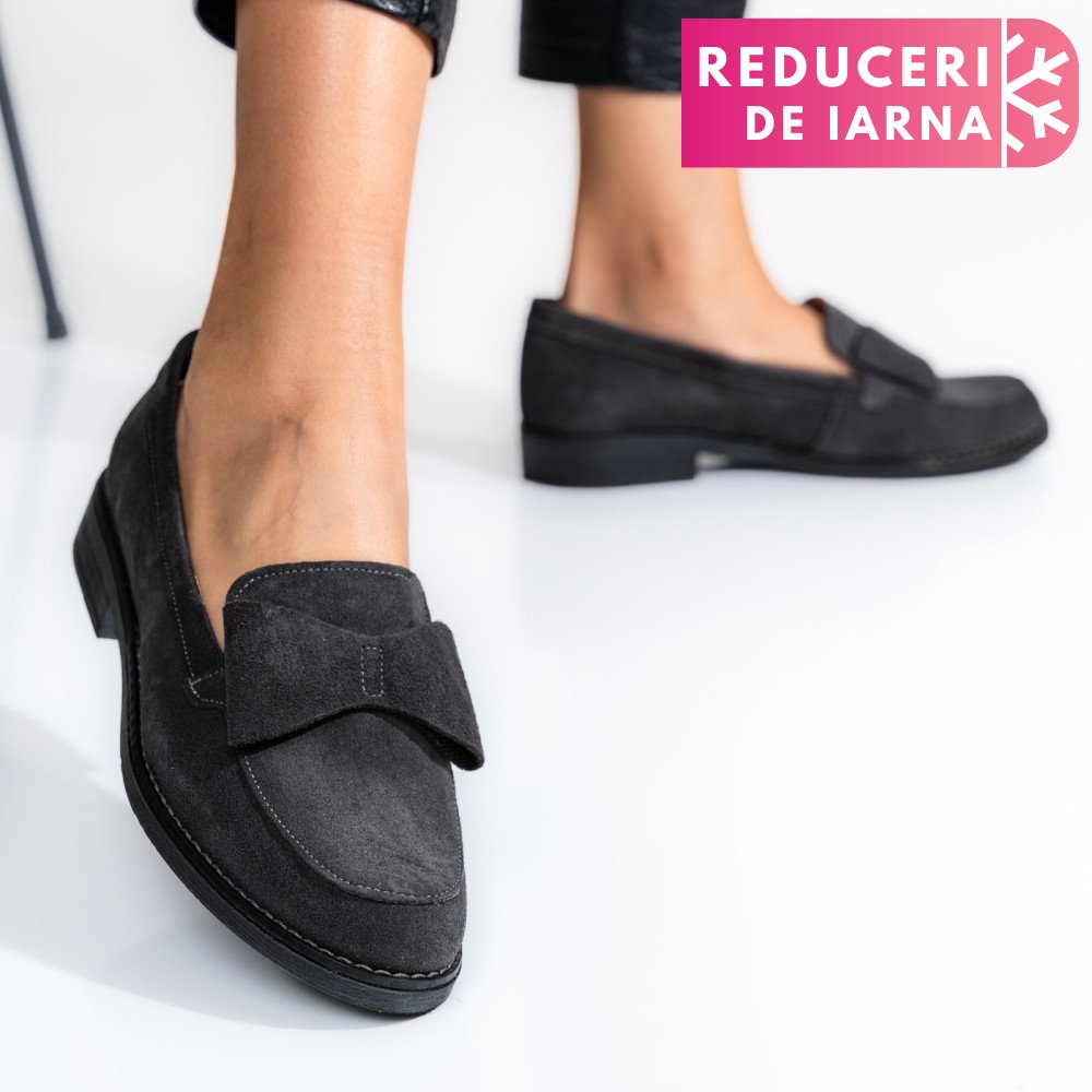 MOCASINI GRI INCHIS PIELE NATURALA INTOARSA 2S77110