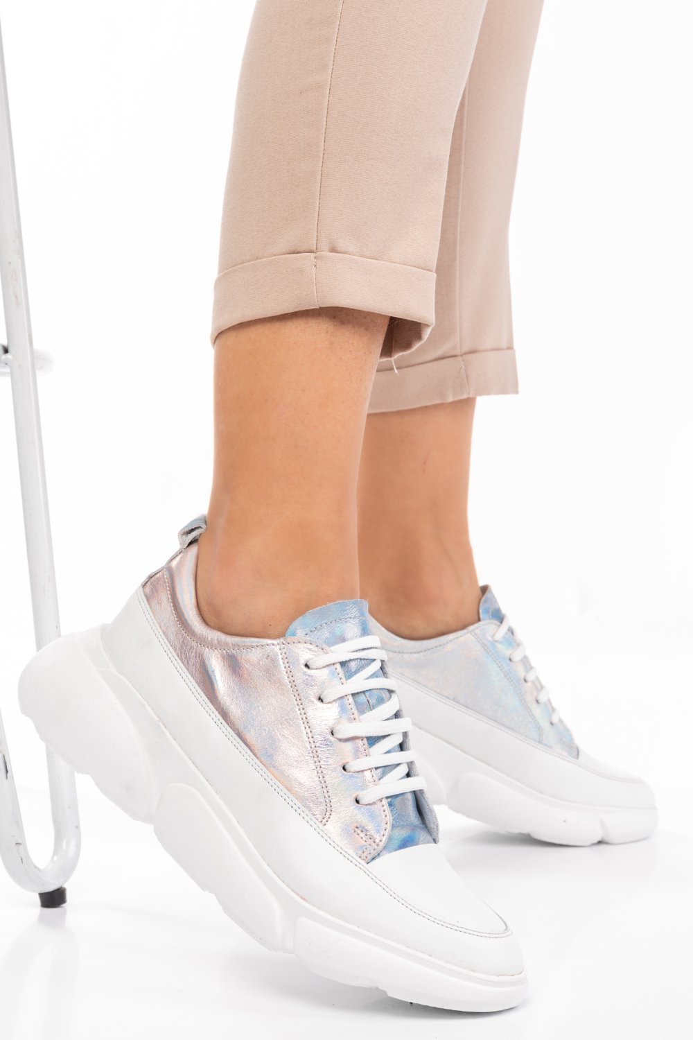 PANTOFI SPORT ALBI PIELE NATURALA 2S7711608NP-HOR