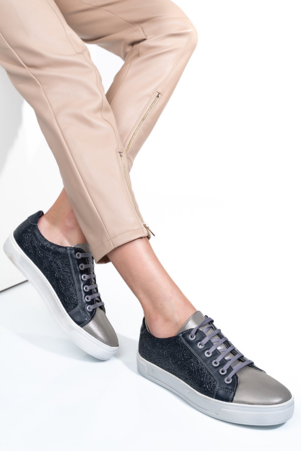 PANTOFI ALBASTRU GRI PIELE NATURALA 9PC02